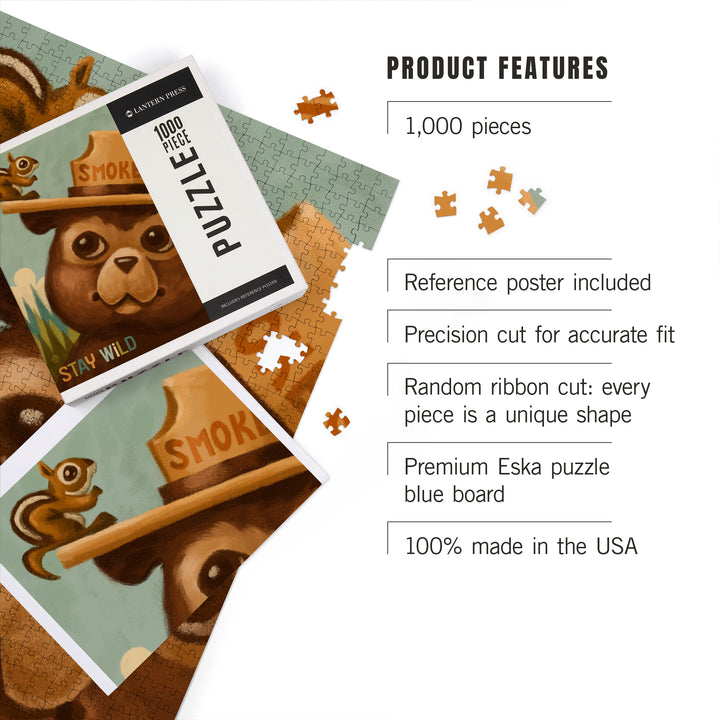 Stay Wild, Smokey Bear and Squirrel, Jigsaw Puzzle Puzzle Lantern Press 