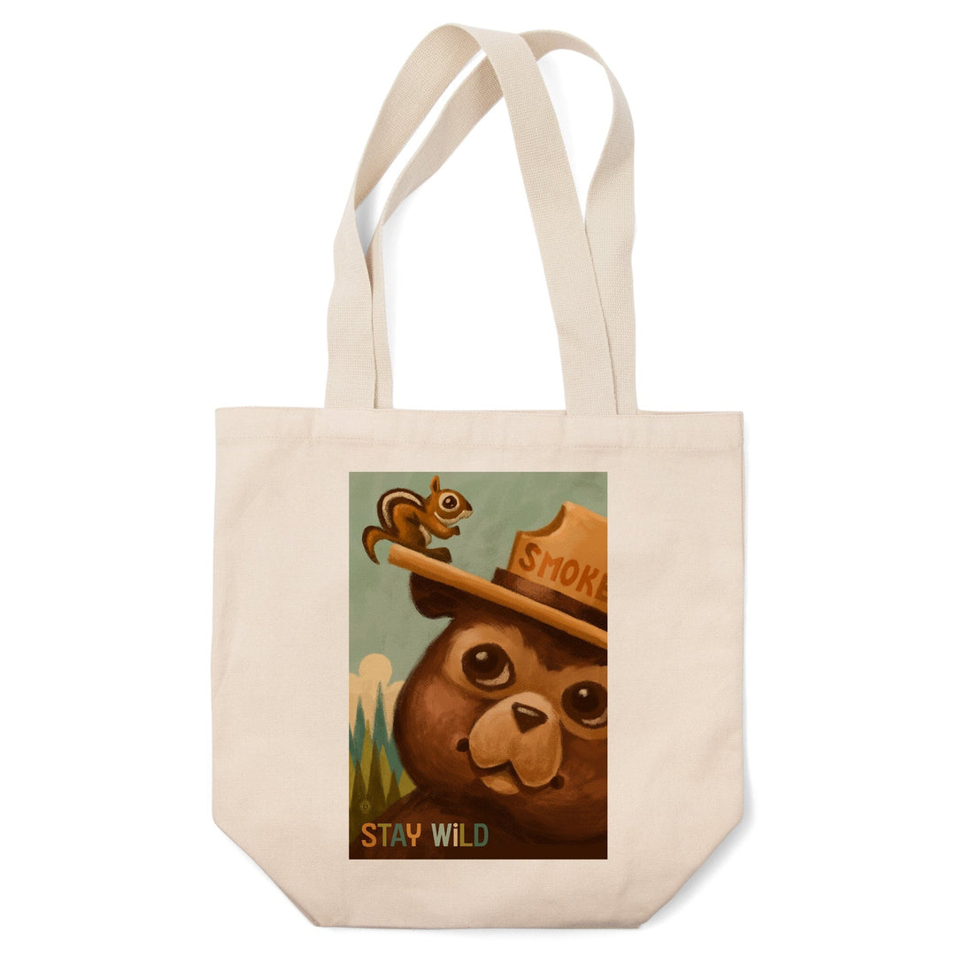 Stay Wild, Smokey Bear and Squirrel, Lantern Press Artwork, Tote Bag Totes Lantern Press 