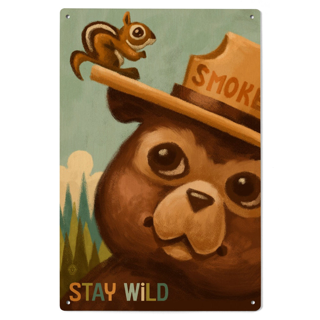 Stay Wild, Smokey Bear and Squirrel, Lantern Press Artwork, Wood Signs and Postcards Wood Lantern Press 