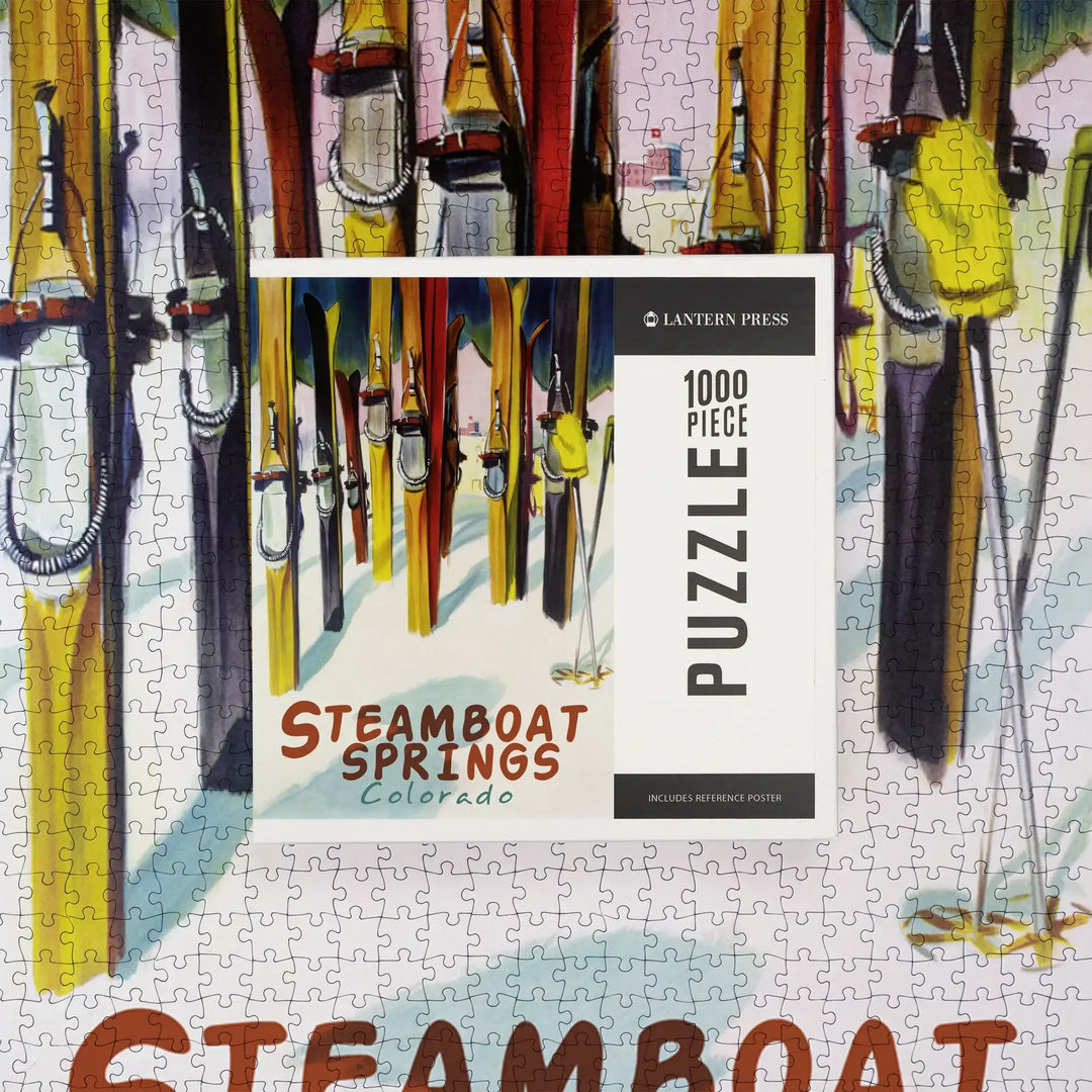 Steamboat Springs, Colorado, Colorful Skis, Jigsaw Puzzle Puzzle Lantern Press 