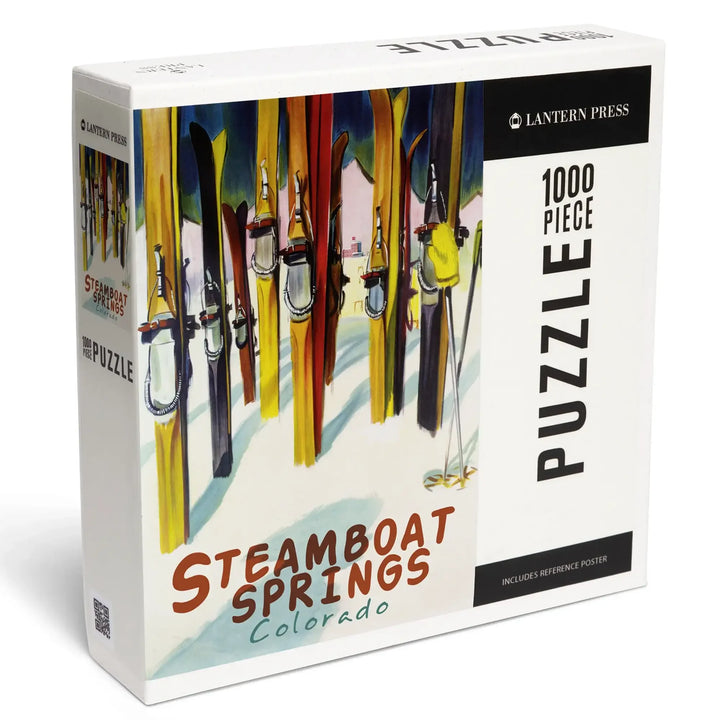 Steamboat Springs, Colorado, Colorful Skis, Jigsaw Puzzle Puzzle Lantern Press 
