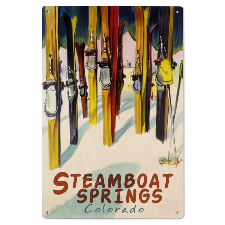 Steamboat Springs, Colorado, Colorful Skis, Lantern Press Artwork, Wood Signs and Postcards Wood Lantern Press 