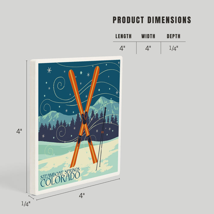Steamboat Springs, Colorado, Crossed Skis, Letterpress, Coasters Coasters Lantern Press 