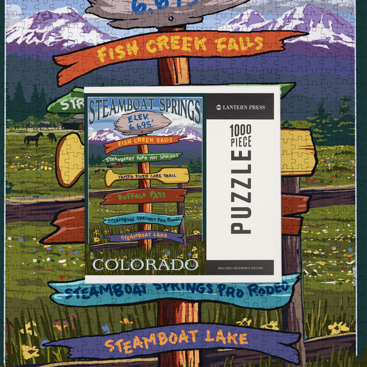 Steamboat Springs, Colorado, Destinations Sign, Jigsaw Puzzle Puzzle Lantern Press 