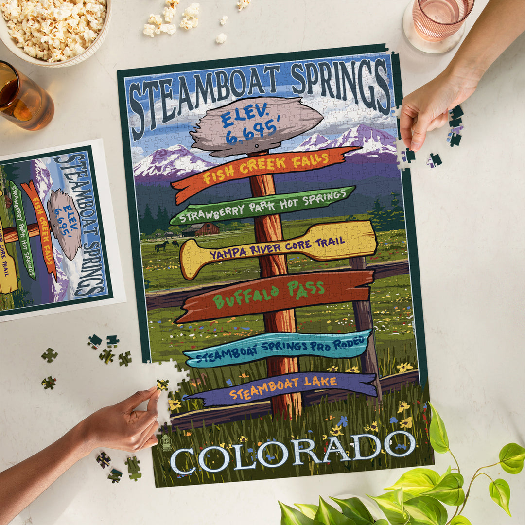 Steamboat Springs, Colorado, Destinations Sign, Jigsaw Puzzle Puzzle Lantern Press 