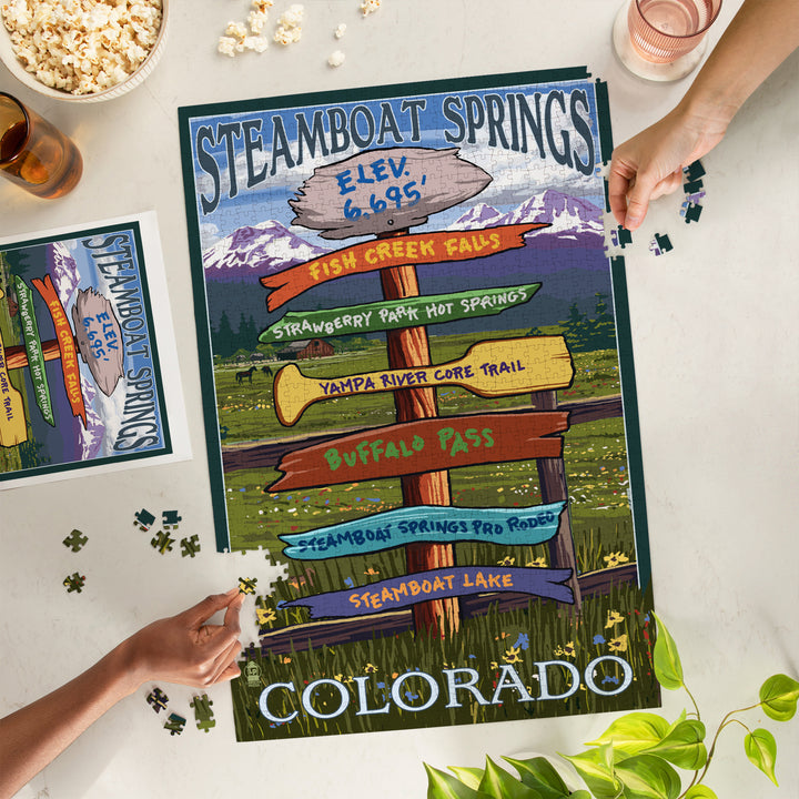 Steamboat Springs, Colorado, Destinations Sign, Jigsaw Puzzle Puzzle Lantern Press 