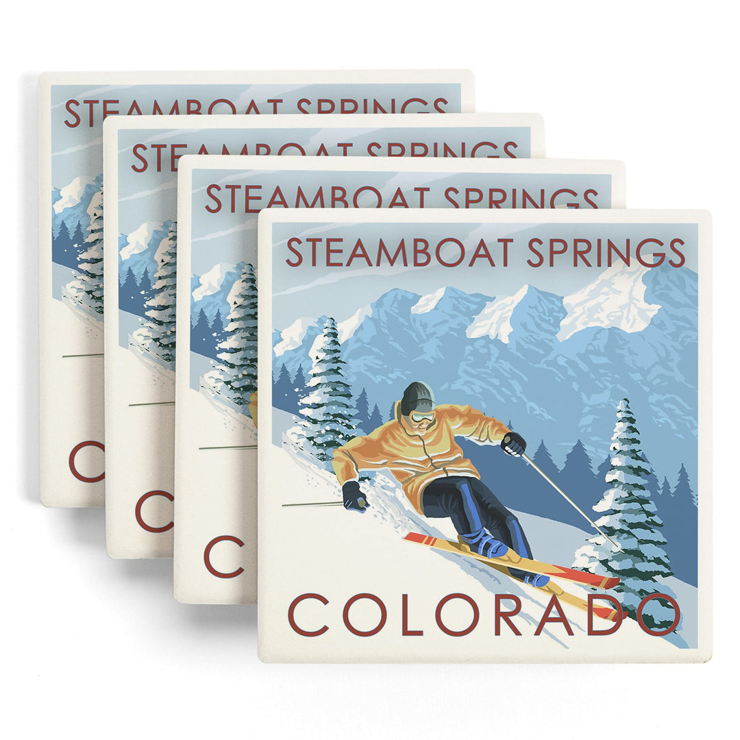 Steamboat Springs, Colorado, Downhill Skier, Coasters Coasters Lantern Press 