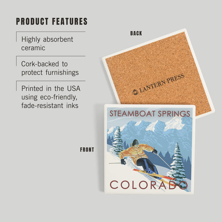 Steamboat Springs, Colorado, Downhill Skier, Coasters Coasters Lantern Press 
