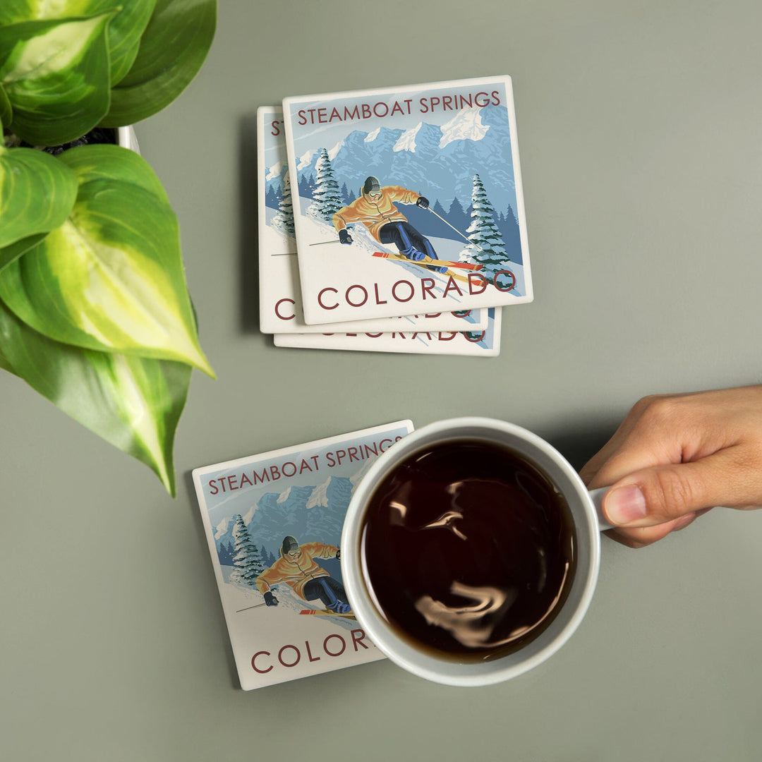 Steamboat Springs, Colorado, Downhill Skier, Coasters Coasters Lantern Press 