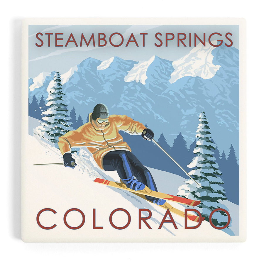 Steamboat Springs, Colorado, Downhill Skier, Coasters Coasters Lantern Press 