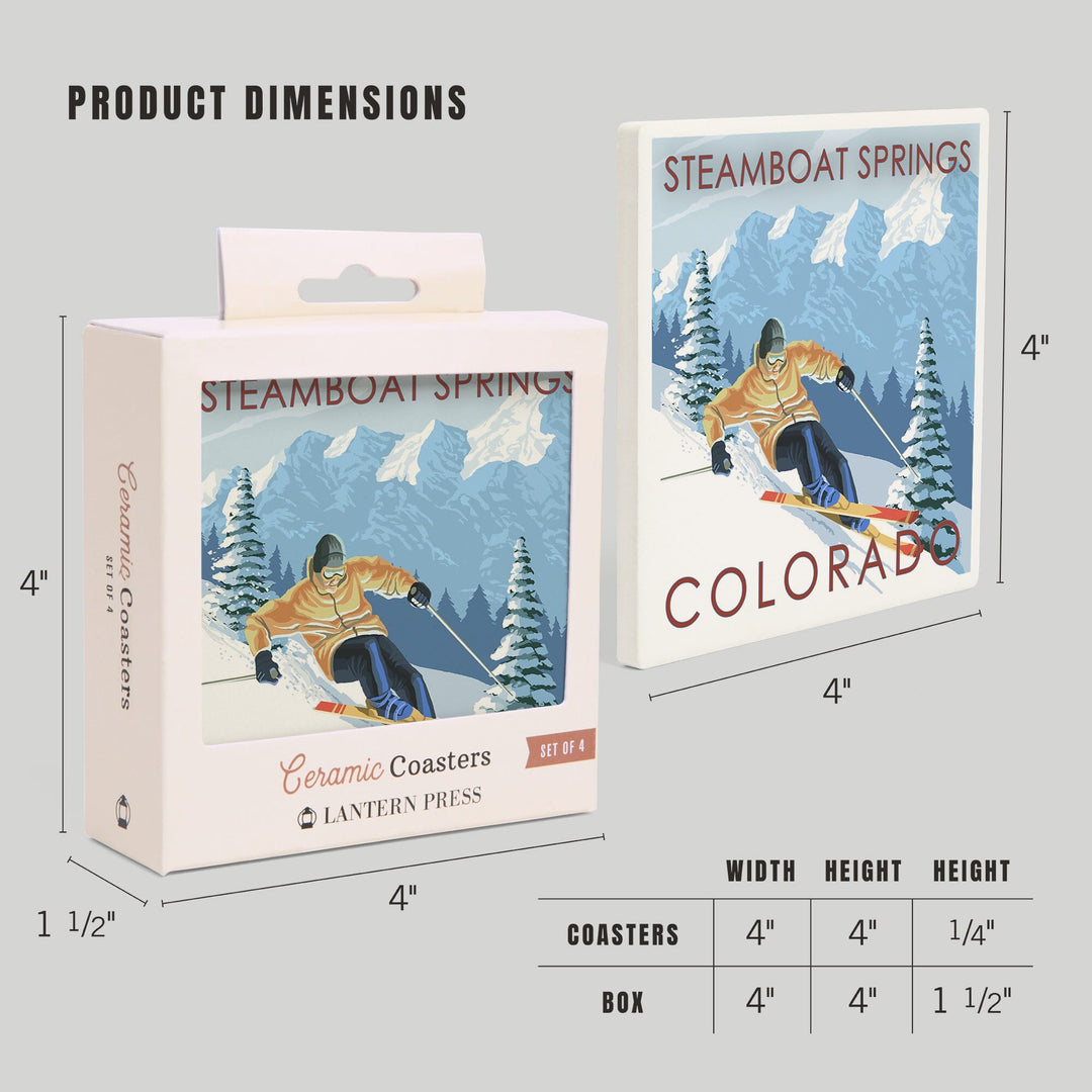 Steamboat Springs, Colorado, Downhill Skier, Coasters Coasters Lantern Press 