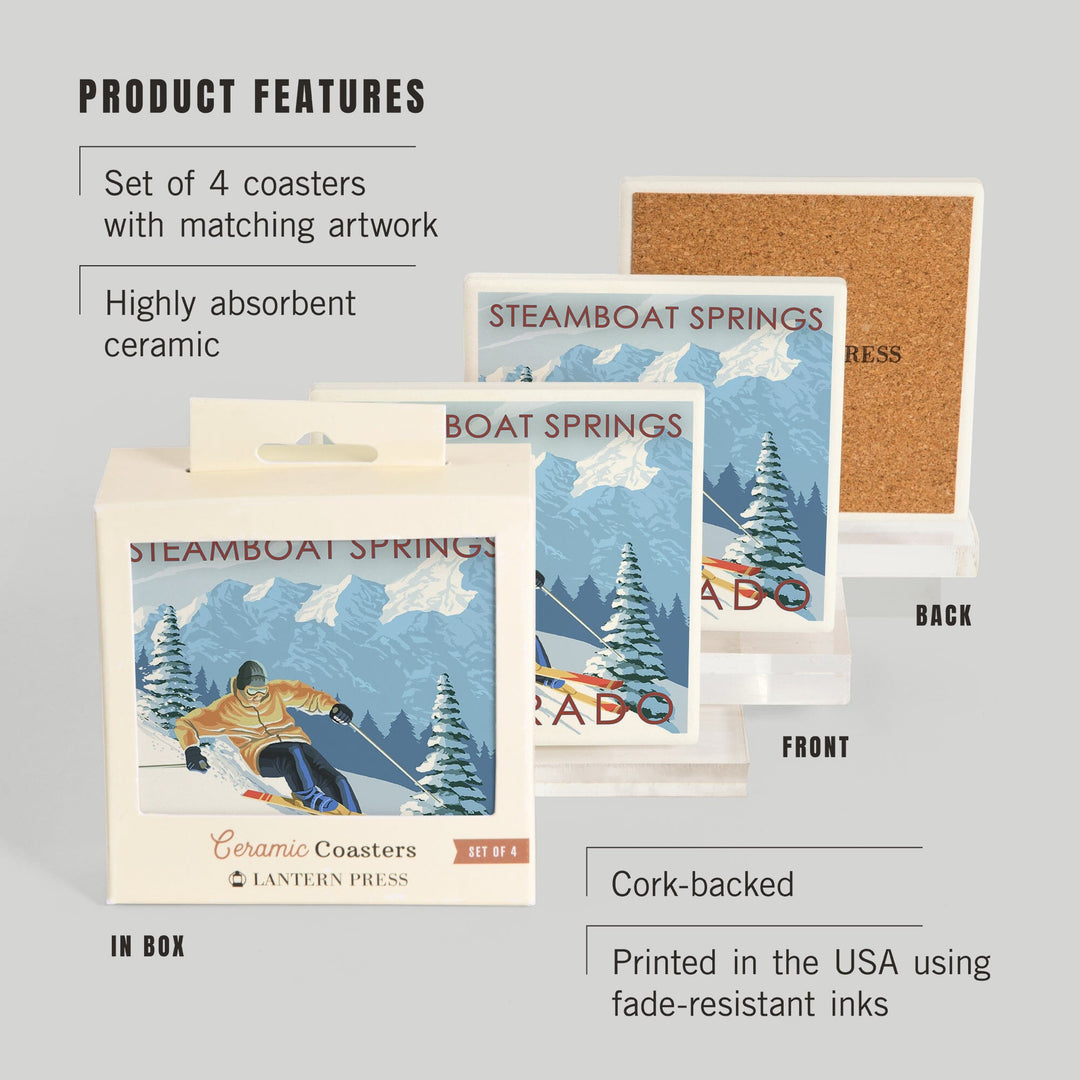 Steamboat Springs, Colorado, Downhill Skier, Coasters Coasters Lantern Press 