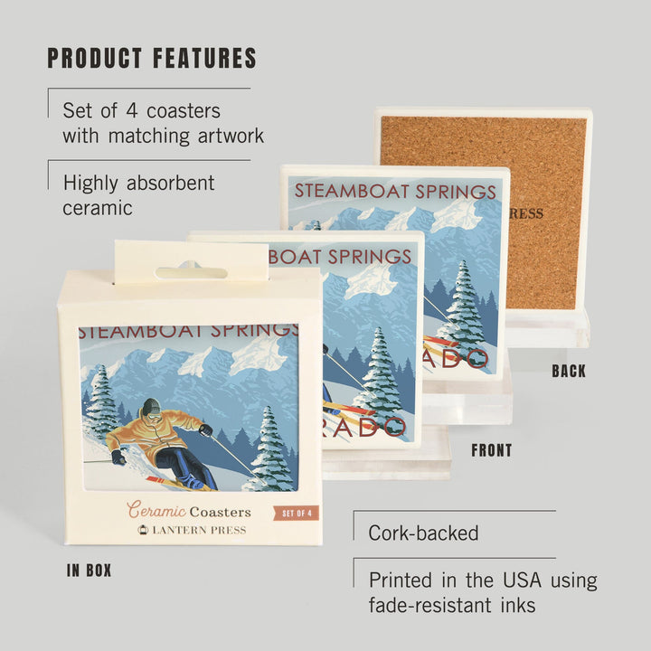 Steamboat Springs, Colorado, Downhill Skier, Coasters Coasters Lantern Press 