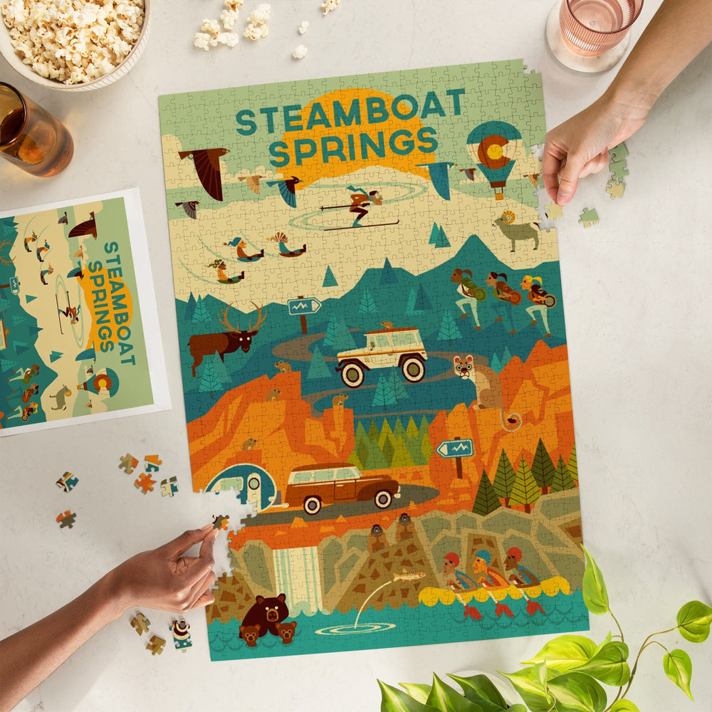 Steamboat Springs, Colorado, Geometric, Jigsaw Puzzle Puzzle Lantern Press 