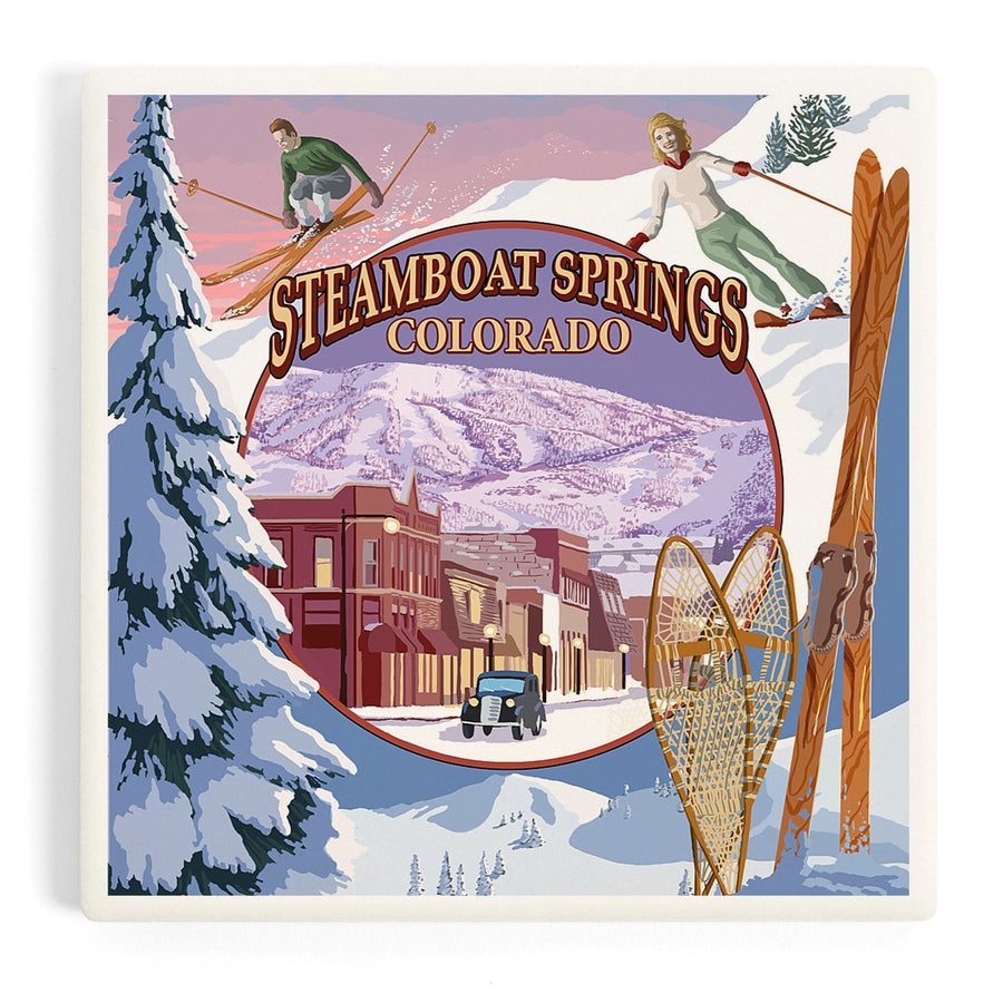 Steamboat Springs, Colorado, Montage, Coasters Coasters Lantern Press 