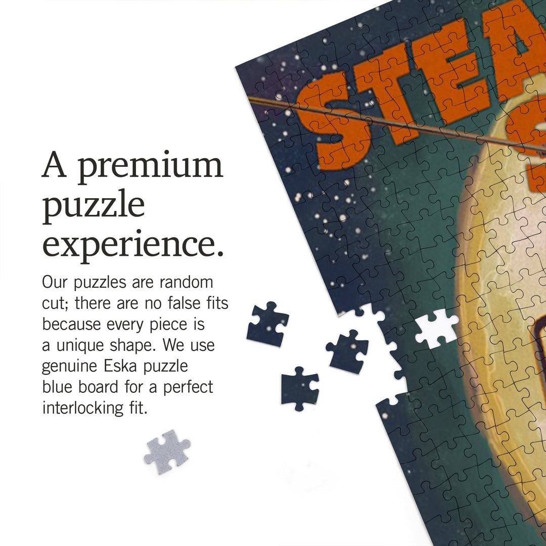 Steamboat Springs, Colorado, Ski Lift and Full Moon, Jigsaw Puzzle Puzzle Lantern Press 