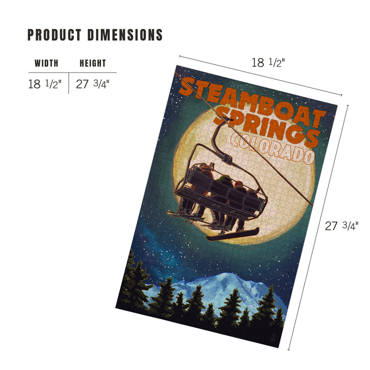Steamboat Springs, Colorado, Ski Lift and Full Moon, Jigsaw Puzzle Puzzle Lantern Press 