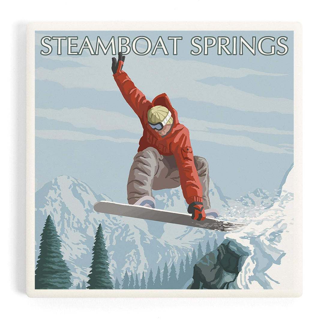 Steamboat Springs, Colorado, Snowboarder Jumping, Coasters Coasters Lantern Press 