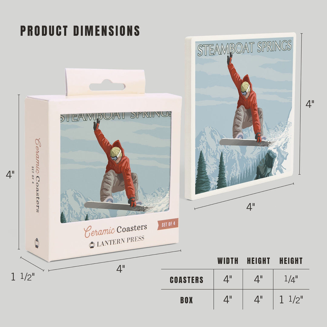 Steamboat Springs, Colorado, Snowboarder Jumping, Coasters Coasters Lantern Press 