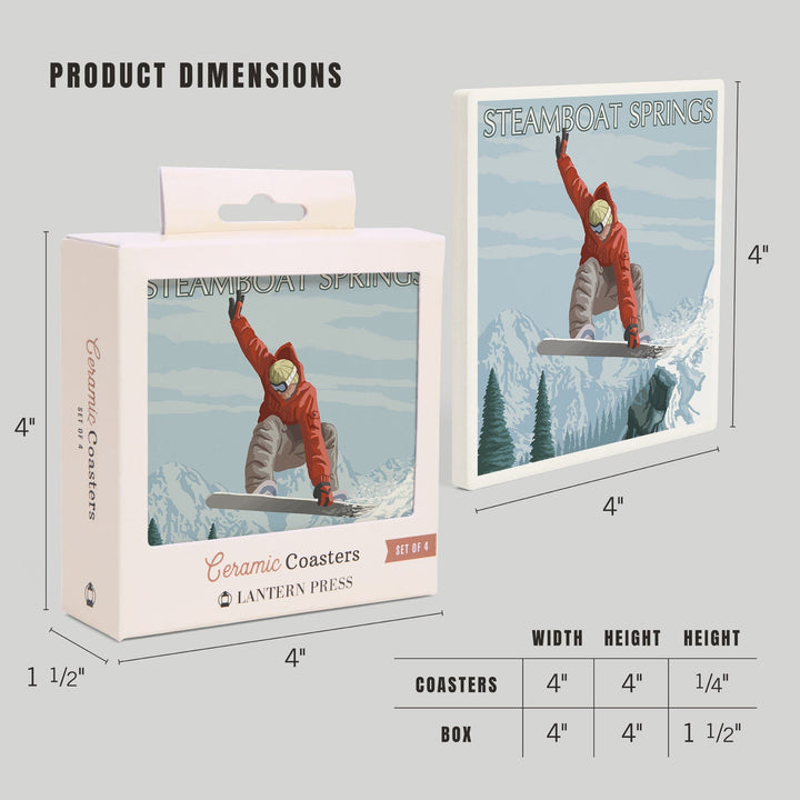 Steamboat Springs, Colorado, Snowboarder Jumping, Coasters Coasters Lantern Press 