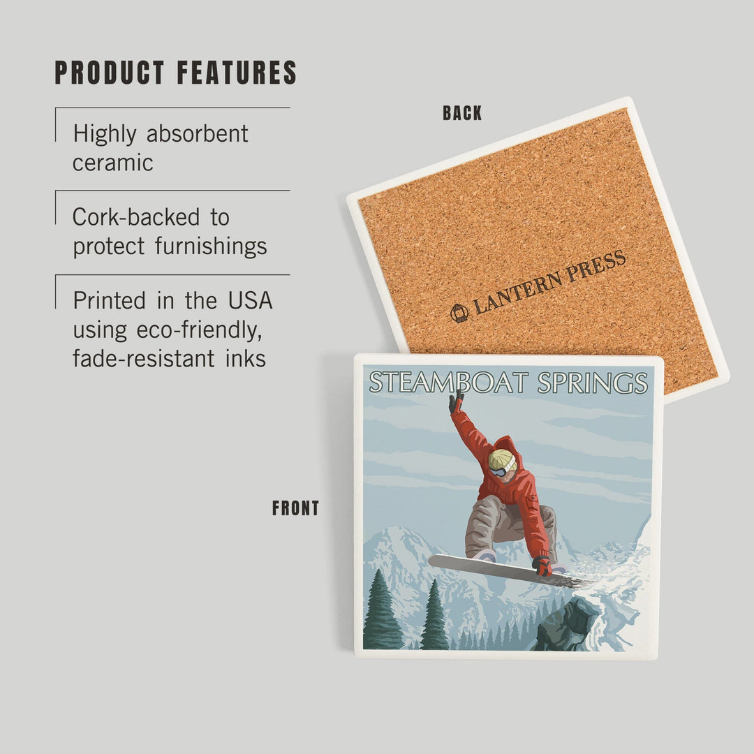 Steamboat Springs, Colorado, Snowboarder Jumping, Coasters Coasters Lantern Press 