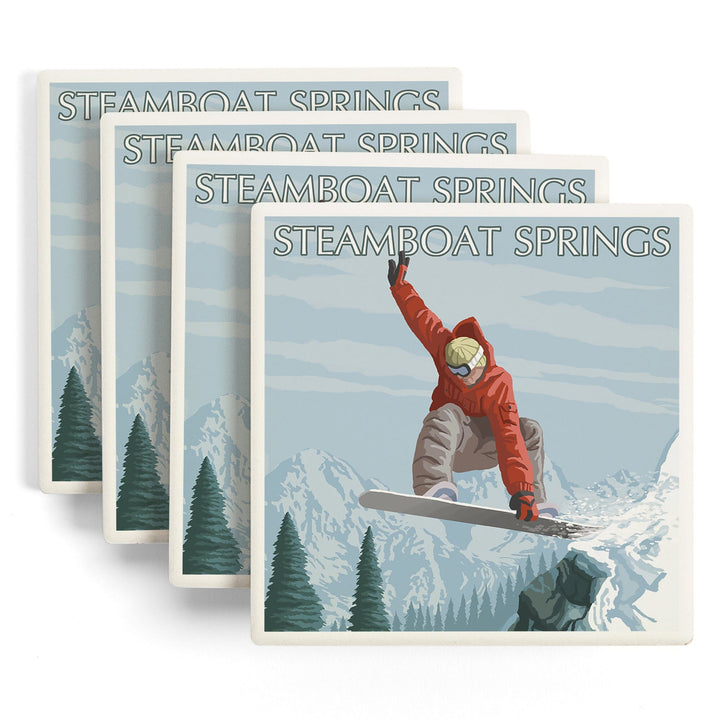 Steamboat Springs, Colorado, Snowboarder Jumping, Coasters Coasters Lantern Press 