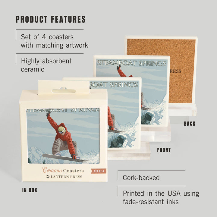Steamboat Springs, Colorado, Snowboarder Jumping, Coasters Coasters Lantern Press 