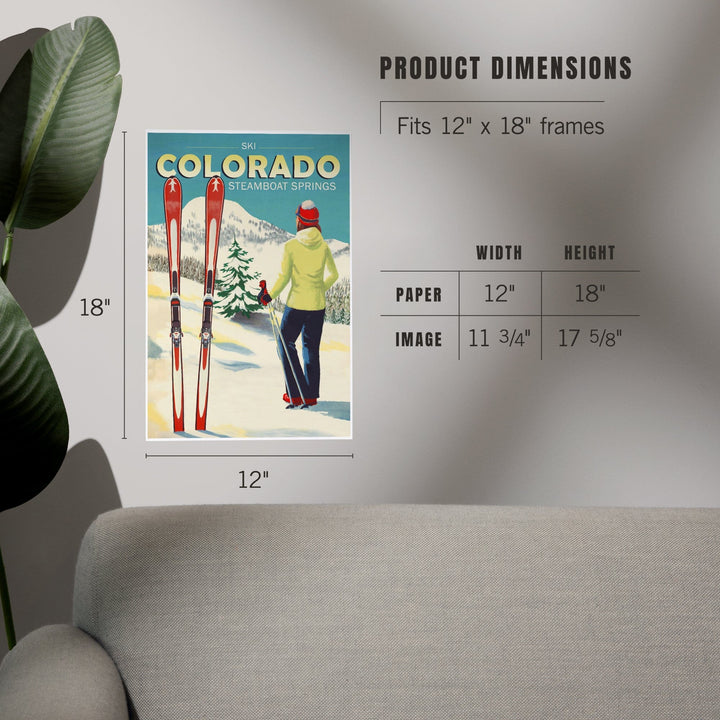 Steamboat Springs, Colorado, Woman Skier Mountain View, Ski Aspen, Art & Giclee Prints Art Lantern Press 