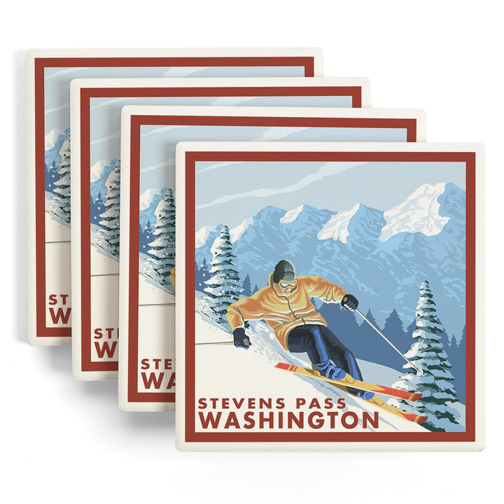 Stevens Pass, Washington, Downhill Snow Skier, Coasters Coasters Lantern Press 