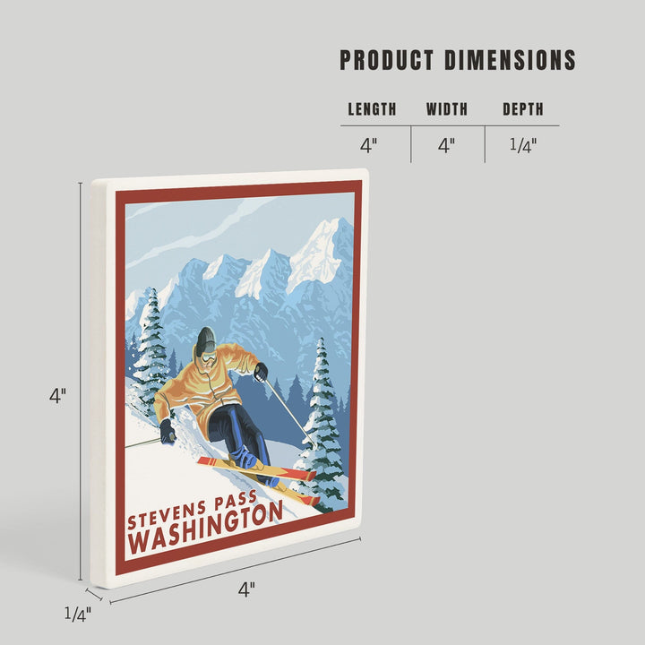 Stevens Pass, Washington, Downhill Snow Skier, Coasters Coasters Lantern Press 