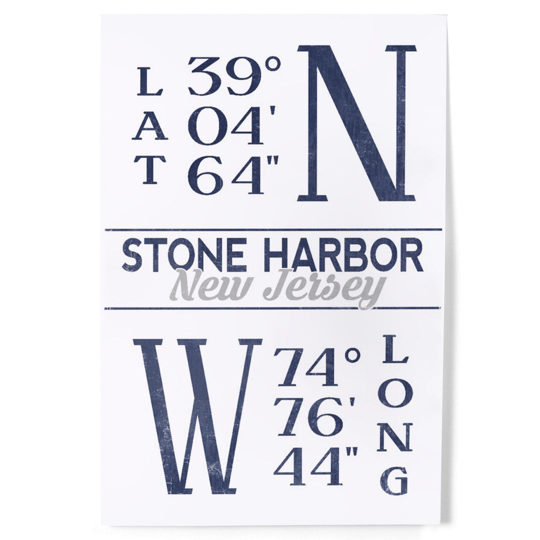 Stone Harbor, New Jersey, Latitude and Longitude (Blue), Art & Giclee Prints Art Lantern Press 