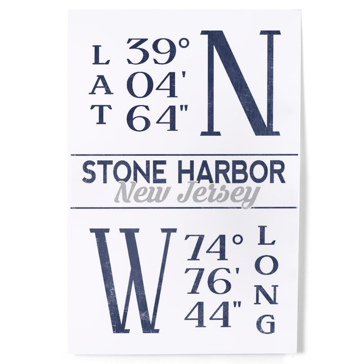 Stone Harbor, New Jersey, Latitude and Longitude (Blue), Art & Giclee Prints Art Lantern Press 