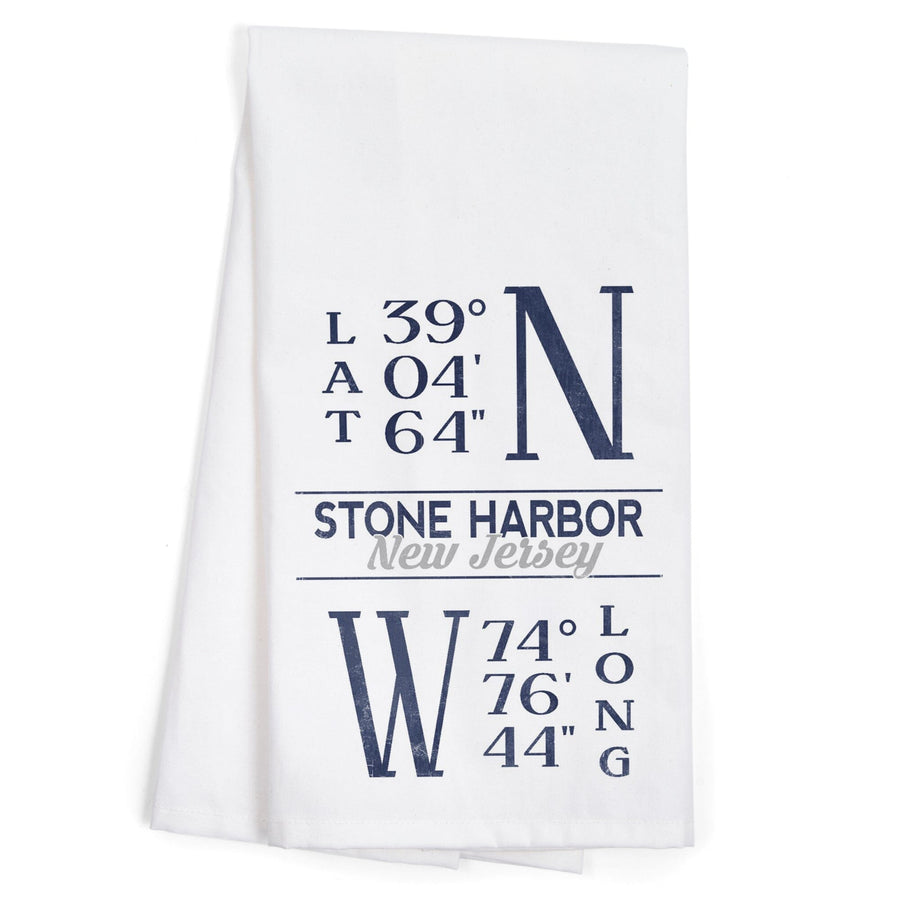 Stone Harbor, New Jersey, Latitude and Longitude (Blue), Organic Cotton Kitchen Tea Towels Kitchen Lantern Press 