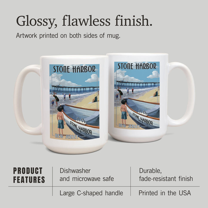 Stone Harbor, New Jersey, Lifeboat, Lantern Press Poster, Ceramic Mug Mugs Lantern Press 