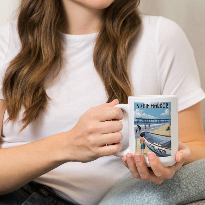 Stone Harbor, New Jersey, Lifeboat, Lantern Press Poster, Ceramic Mug Mugs Lantern Press 
