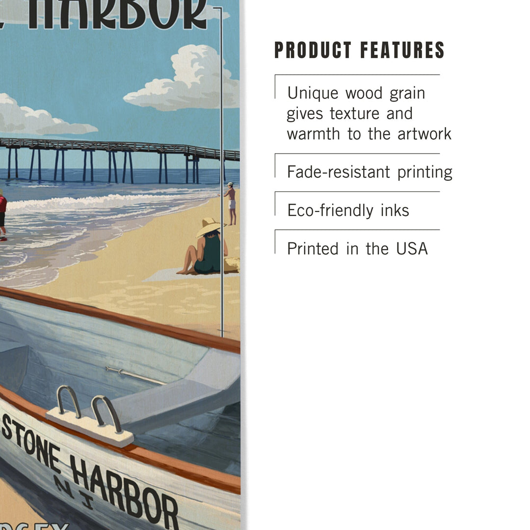 Stone Harbor, New Jersey, Lifeboat, Lantern Press Poster, Wood Signs and Postcards Wood Lantern Press 