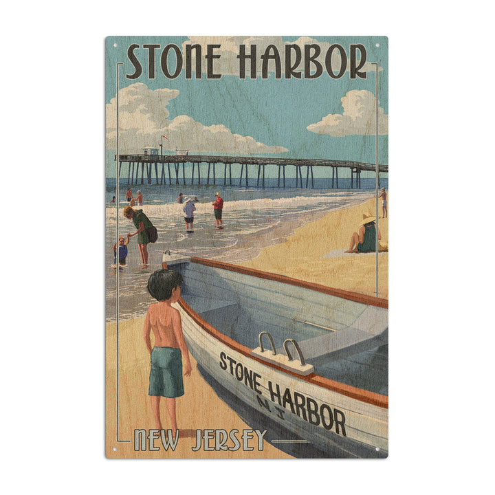 Stone Harbor, New Jersey, Lifeboat, Lantern Press Poster, Wood Signs and Postcards Wood Lantern Press 6x9 Wood Sign 