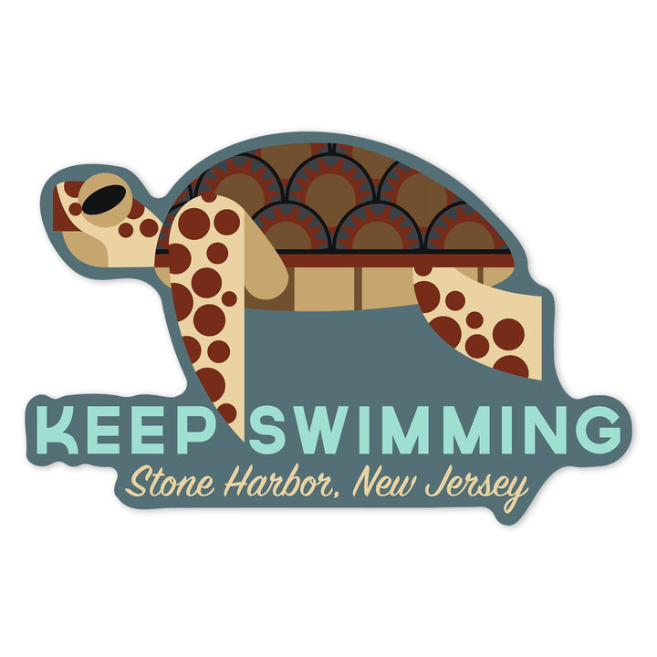 Stone Harbor, New Jersey, Sea Turtle, Keep Swimming, Geometric, Contour, Vinyl Sticker Sticker Lantern Press 