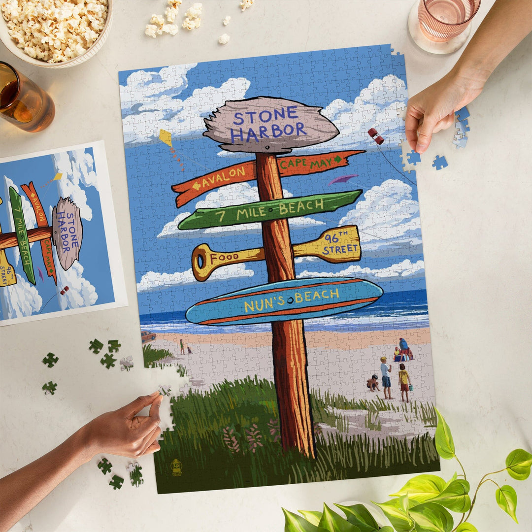 Stone Harbor, New Jersey, Sign Destinations, Jigsaw Puzzle Puzzle Lantern Press 