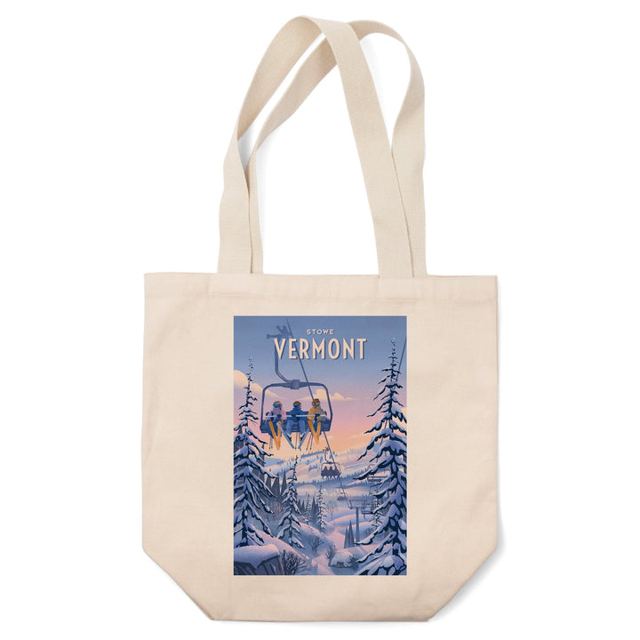 Stowe, Vermont, Chill on the Uphill, Ski Lift, Tote Bag Totes Lantern Press 