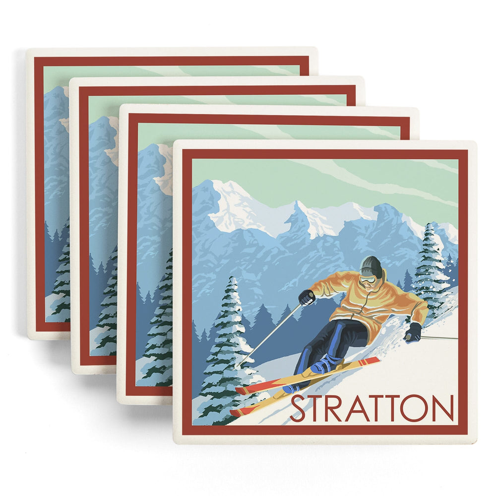 Stratton, Vermont, Downhill Skier Scene, Coasters Coasters Lantern Press 