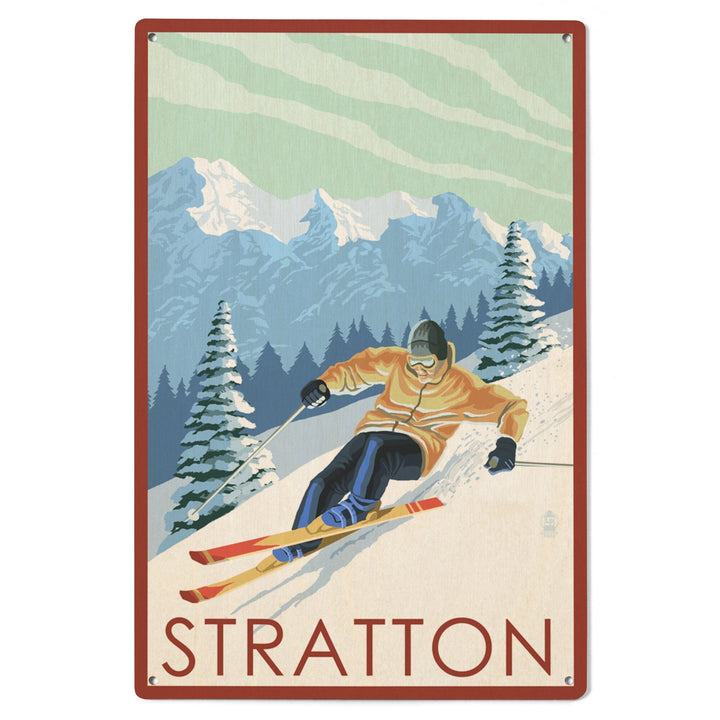 Stratton, Vermont, Downhill Skier Scene, Lantern Press Artwork, Wood Signs and Postcards Wood Lantern Press 
