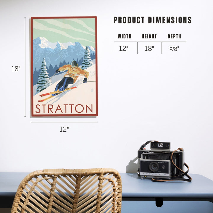 Stratton, Vermont, Downhill Skier Scene, Lantern Press Artwork, Wood Signs and Postcards Wood Lantern Press 