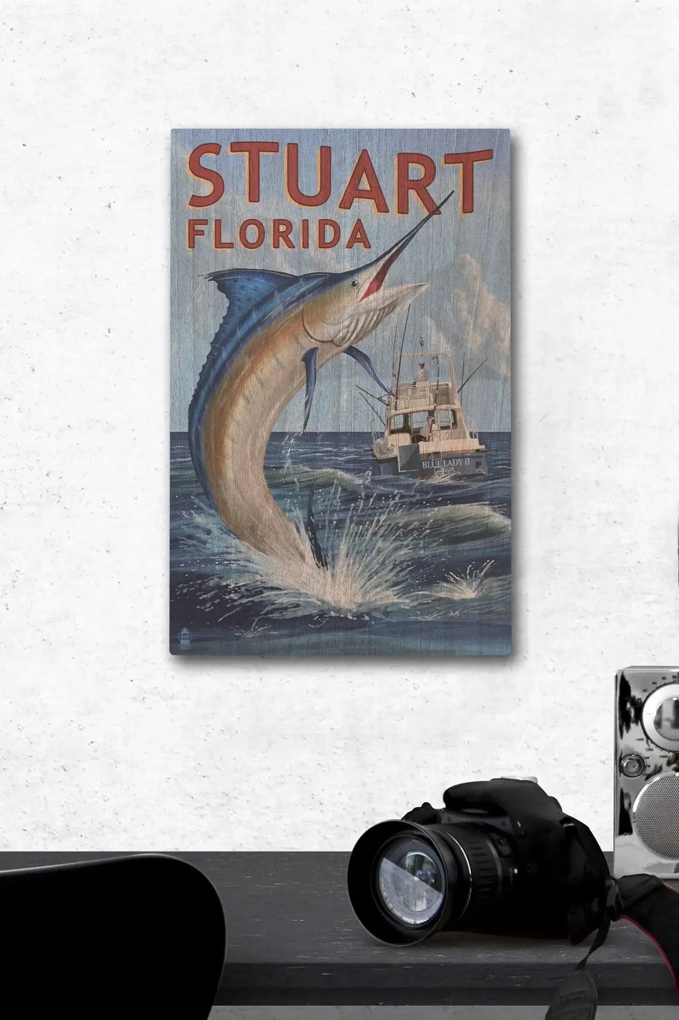 Stuart, Florida, Marlin Fishing Scene, Lantern Press Artwork, Wood Sig