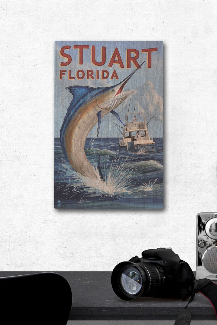 Stuart, Florida, Marlin Fishing Scene, Lantern Press Artwork, Wood Signs and Postcards Wood Lantern Press 12 x 18 Wood Gallery Print 