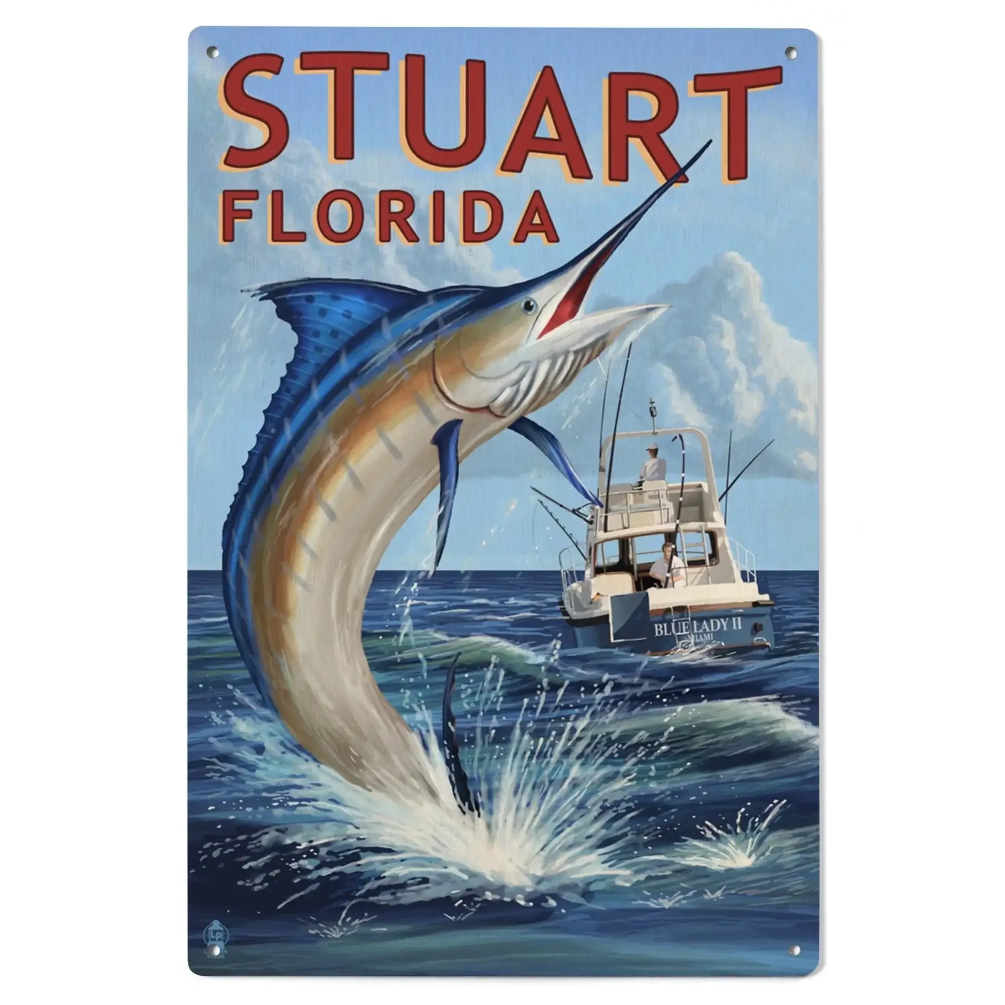 Stuart, Florida, Marlin Fishing Scene, Lantern Press Artwork, Wood Sig