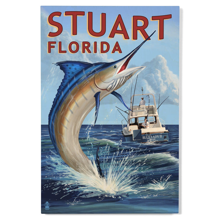 Stuart, Florida, Marlin Fishing Scene, Lantern Press Artwork, Wood Signs and Postcards Wood Lantern Press 