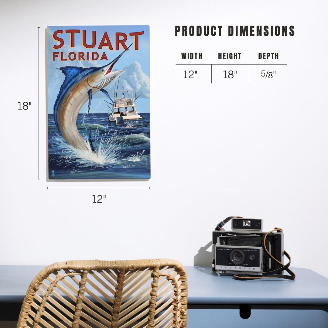 Stuart, Florida, Marlin Fishing Scene, Lantern Press Artwork, Wood Signs and Postcards Wood Lantern Press 