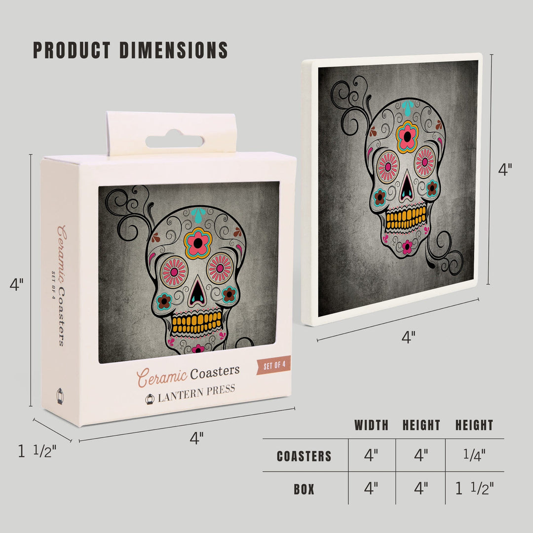 Sugar Skull, Lantern Press Artwork, Coaster Set Coasters Lantern Press 