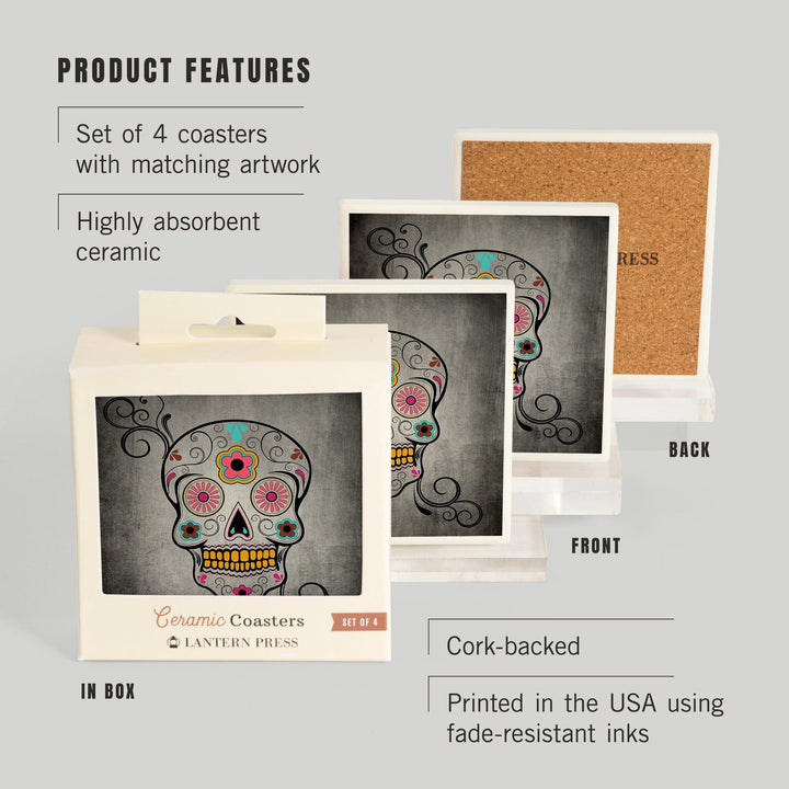 Sugar Skull, Lantern Press Artwork, Coaster Set Coasters Lantern Press 